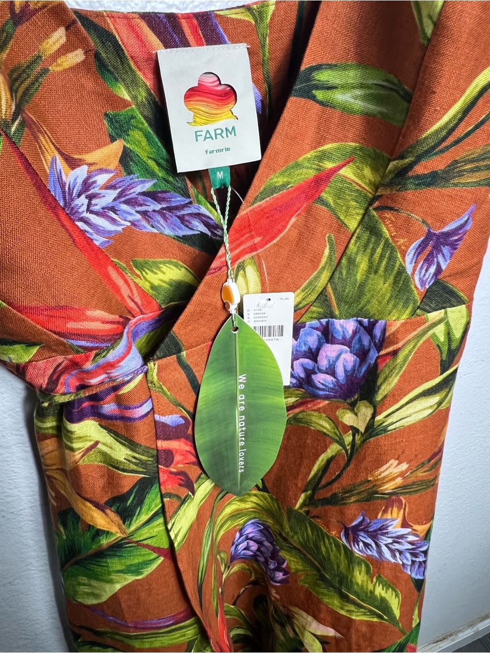 Farm Rio Florart Linen Sleeveless
Plunge Midi Wrap Dress Multi Color Brown M NWT - Picture 9 of 16